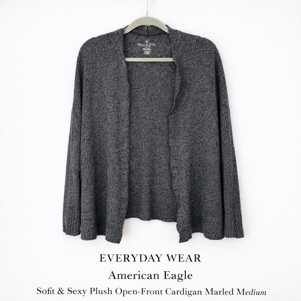 American Eagle Soft & Sexy Plush Open-Front Cardigan Gray Marled Medium